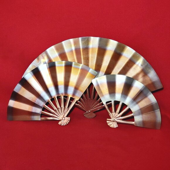 Vintage Solid Copper Fans Wall Decor Set of 3 - Picture 4 of 11